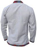 Gheri Mens Shirt - Ethnic Border Hemp Cotton Grandad Collar