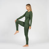 Menique Womens Baselayer Set - Merino Thermal Long Sleeve & Bottom 2-Piece Set - Dark Green
