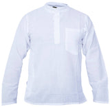 Gheri Mens Shirt - Plain Cotton Lightweight Long Sleeve Grandad Collar