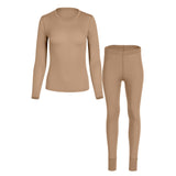 Menique Womens Baselayer Set - Merino Thermal Long Sleeve & Bottom 2-Piece Set - Natural Colour