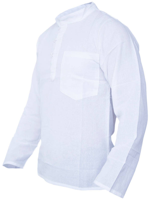 Gheri Mens Shirt - Plain Cotton Lightweight Long Sleeve Grandad Collar