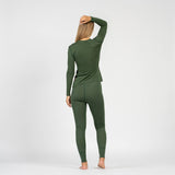 Menique Womens Baselayer Set - Merino Thermal Long Sleeve & Bottom 2-Piece Set - Dark Green