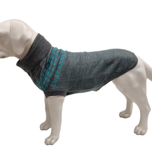 The Bailey Fairisle Dog Jumper - Teal on Grey