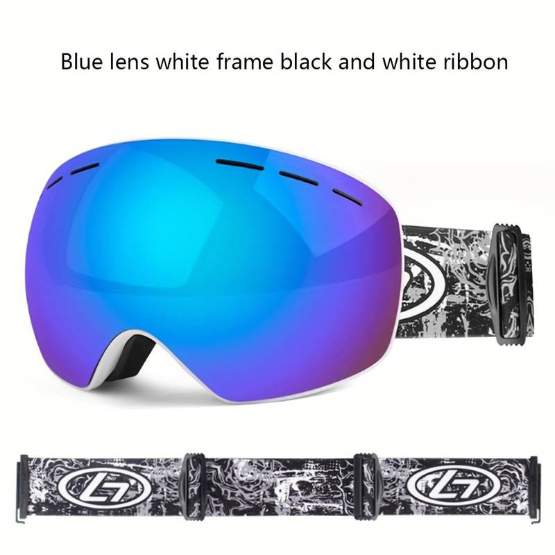 Budget Adults Ski & Board Goggles - Black & White Strap/ Blue Lens