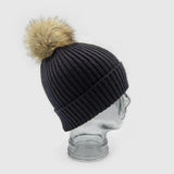 White Leaf Hat - Cashmere Blend Faux Fur Pom Pom