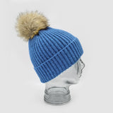 White Leaf Hat - Cashmere Blend Faux Fur Pom Pom