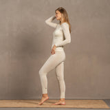 Menique Womens Baselayer Set - Merino Thermal Long Sleeve & Bottom 2-Piece Set - Natural Colour