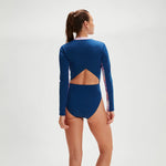 Speedo Women's Long Sleeve Panel Swimsuit Blue/Coral