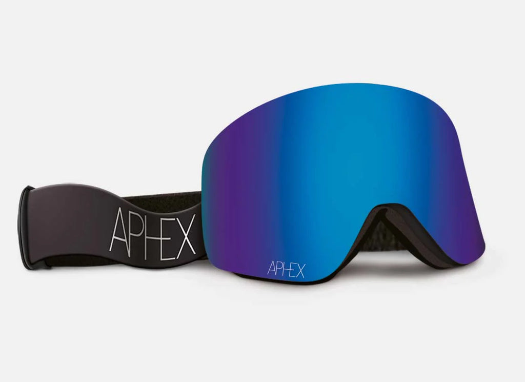Aphex Adults Ski & Board Goggles - OXIA MATT BLACK - REVO BLUE - Ex Demo