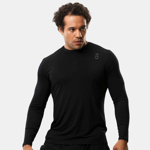 Movero Mens Baselayer Top - Bamboo Long-sleeve Training Top XL Black