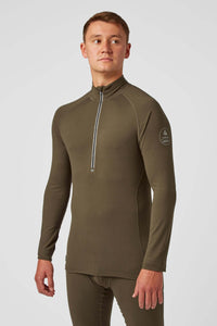 Surfanic Mens CarbonDri Bodyfit Zip Neck Baselayer (Dark Khaki)